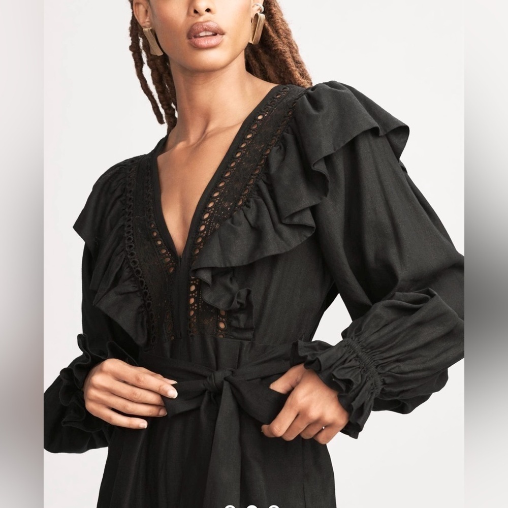 NWT Farm Rio Anthropologie Lace And Ruffles Black Jumpsuit Size XS - Picture 2 of 12